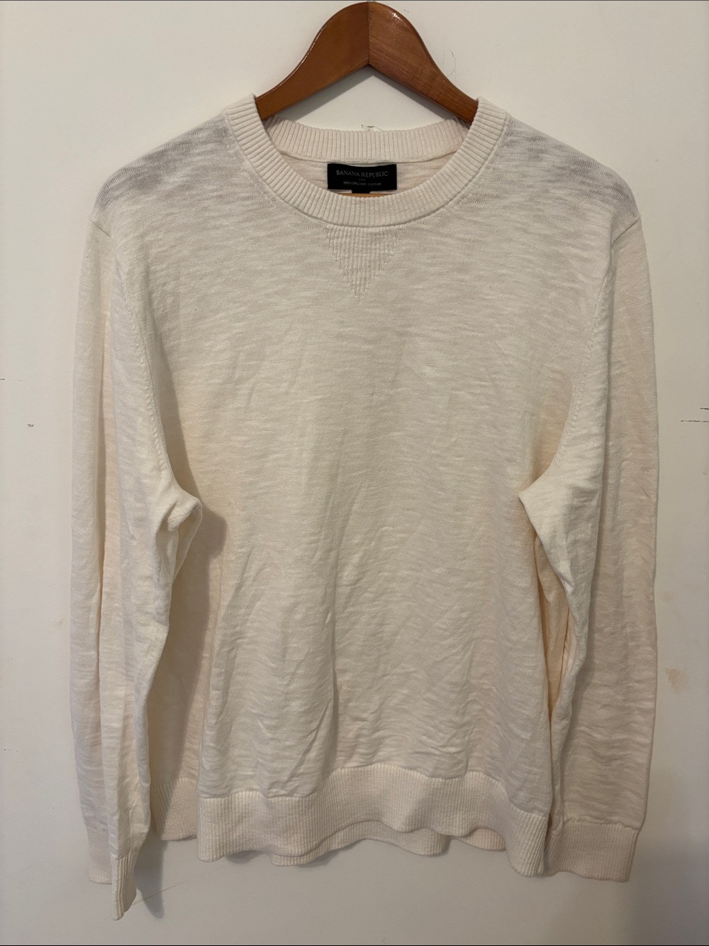 Banana Republic Men's Cream Crewneck Lightweight Sweater